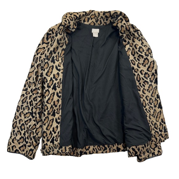 Chicos Jacket Womens 2 M Leopard Print Blazer Full Zip Moto Style Pockets - Picture 3 of 7